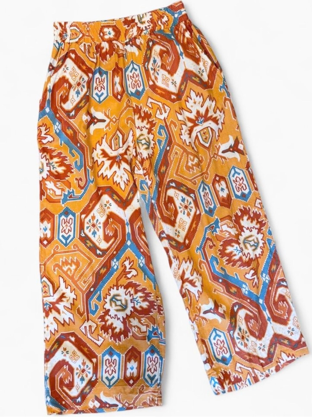 Christian Siriano M Linen Rayon Southwestern print Cropped Palazzo Pants